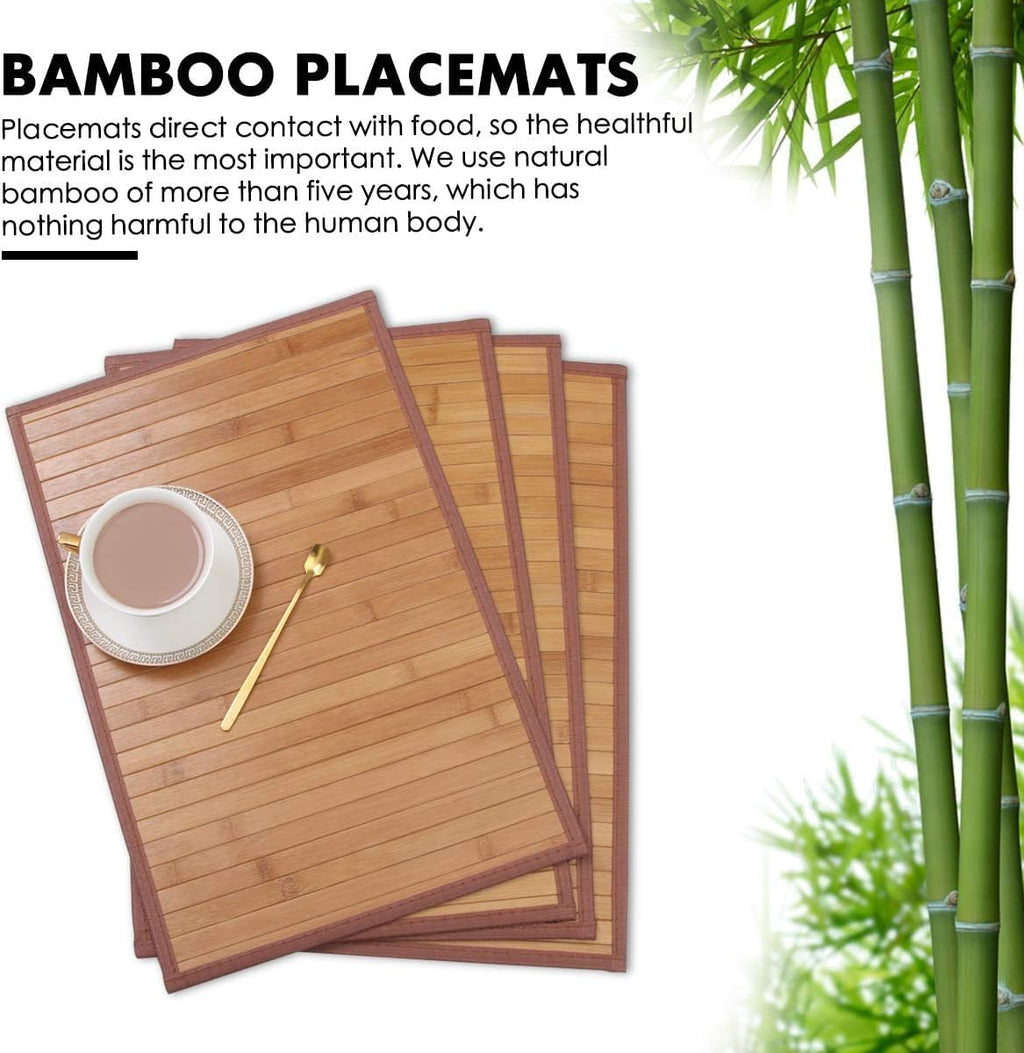 Premium Bamboo Placemats Set of 4 - Heat Resistant, Stain Resistant & Easy to Clean for Indoor/Outdoor Dining - 11.5 x 17.5 Inch Durable Table Mats