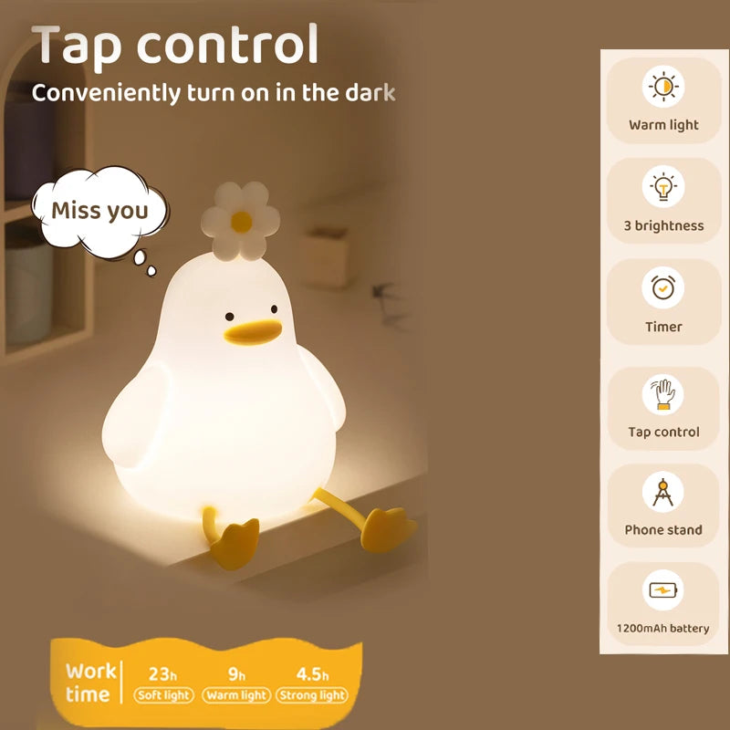 Cute Duck Night Light, USB Rechargeable