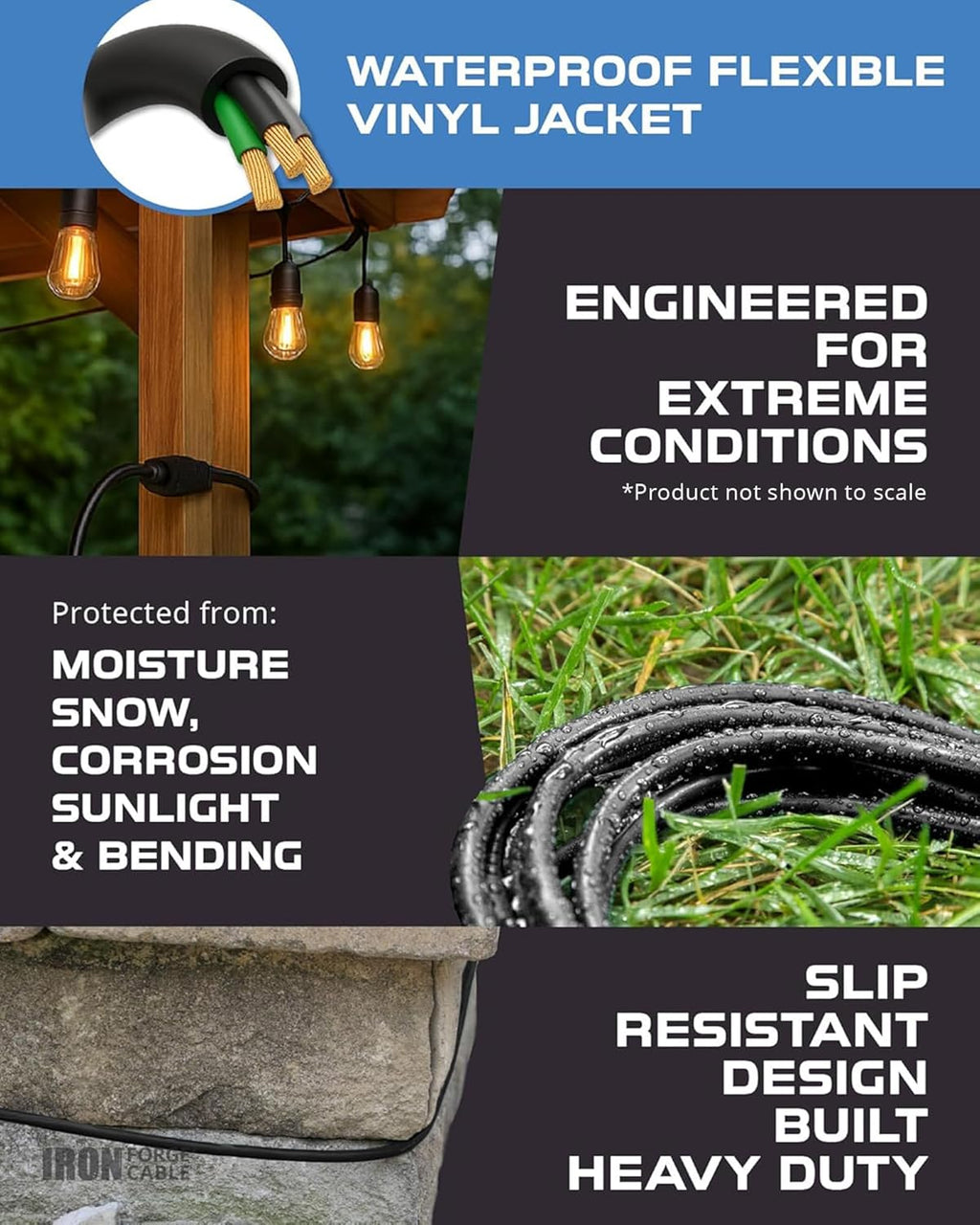 2 Pack 3 Ft Black Extension Cord, 16/3, 3 Foot Extension Cord, 3 Prong, Weatherproof - Great for outside Use