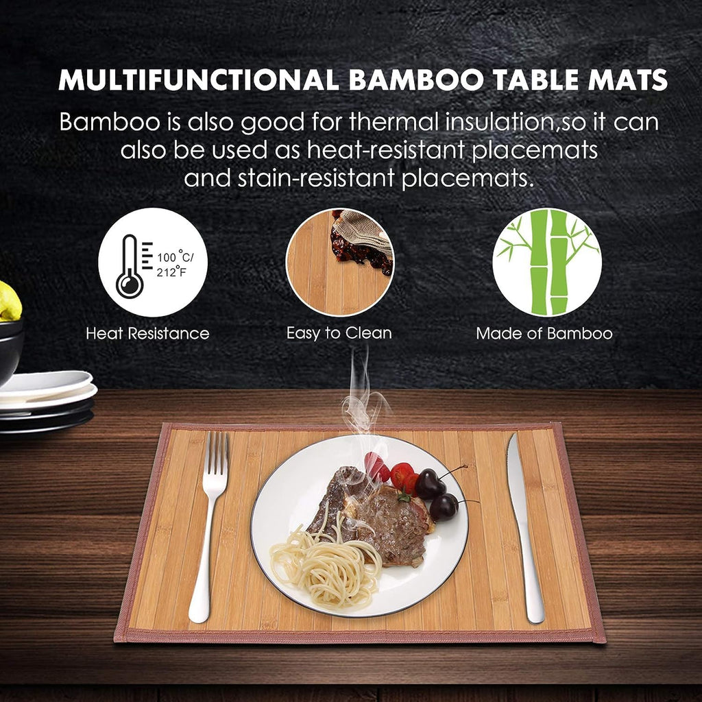 Premium Bamboo Placemats Set of 4 - Heat Resistant, Stain Resistant & Easy to Clean for Indoor/Outdoor Dining - 11.5 x 17.5 Inch Durable Table Mats