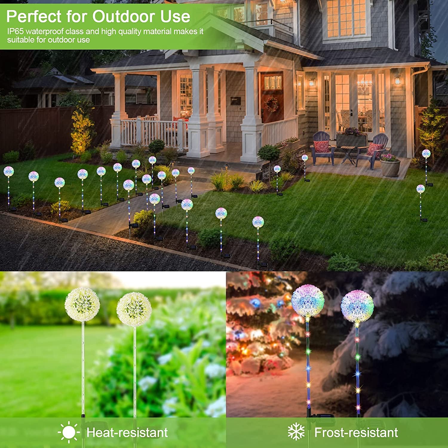 Solar Garden Lights Outdoor, 4Pack Solar Garden Dandelion Lights, Solar Stake Lights, Solar Pathway Lights Waterproof Solar Outdoor Lights, Multi-Color Solar Decorative Lights for Garden