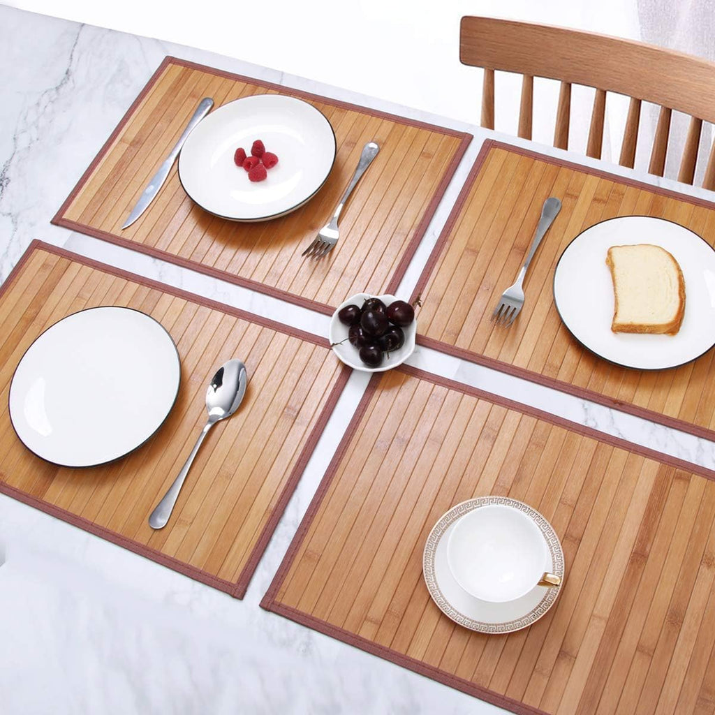 Premium Bamboo Placemats Set of 4 - Heat Resistant, Stain Resistant & Easy to Clean for Indoor/Outdoor Dining - 11.5 x 17.5 Inch Durable Table Mats